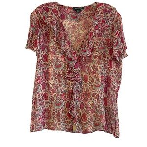 Lauren Ralph Lauren Pink Floral Ruffle Blouse